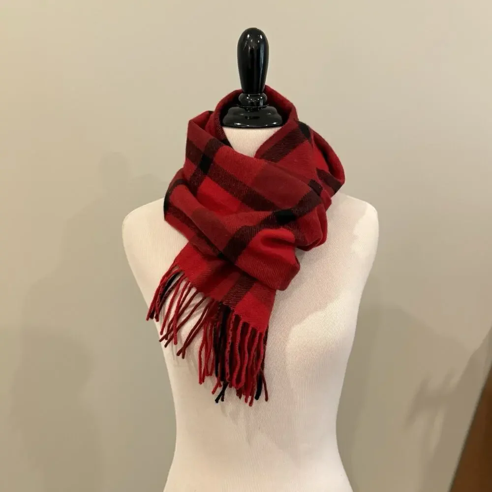 Phenix Cashmere Scarf Red Black Plaid Old Money Preppy Classic 100% cashmere